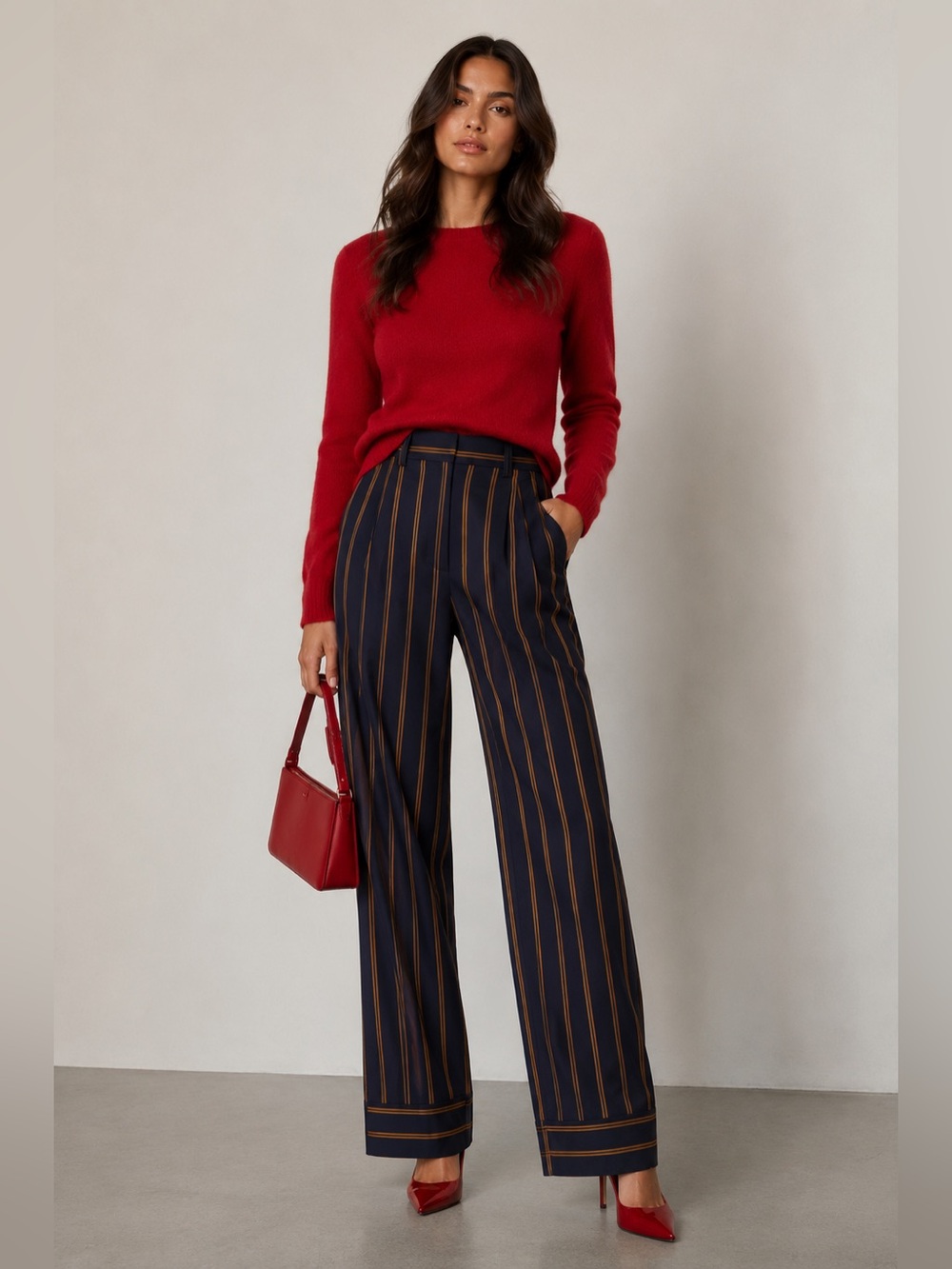 Banana Republic Navy and Gold Striped Trousers